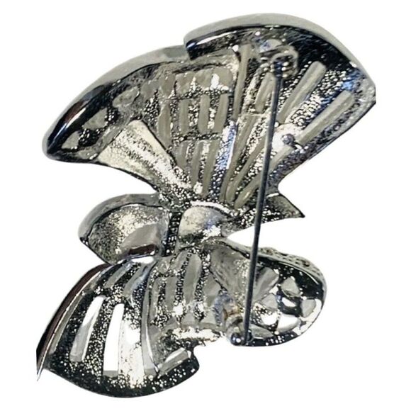 Vintage Napier Silver Tone Rhinestone Sparkle Brooch Bow Christmas Ribbon Pin - Picture 7 of 9